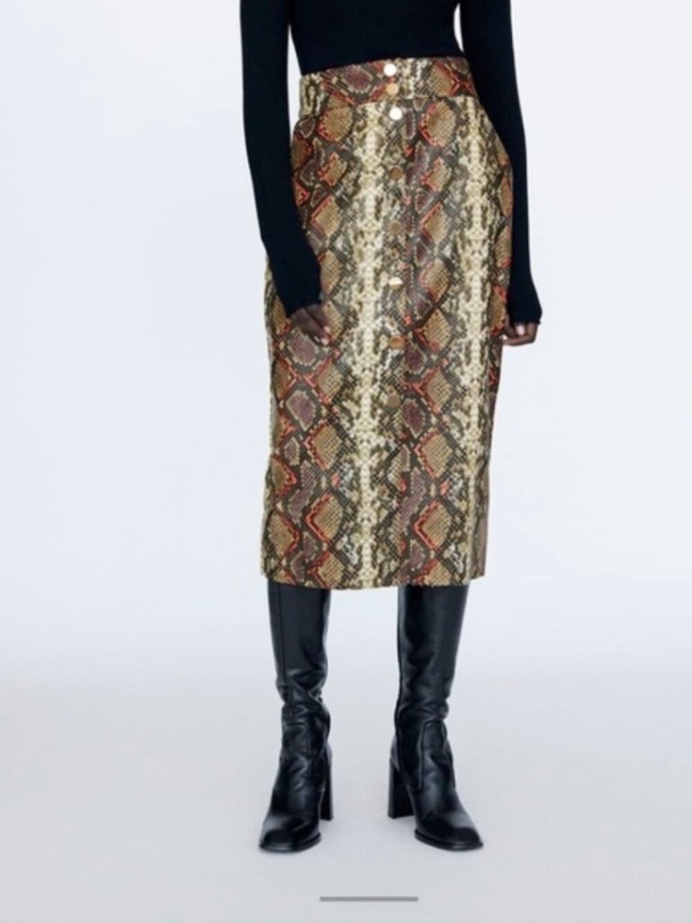 Zara Faux Leather Snake Print Midi Pencil Skirt Size Small NWOT